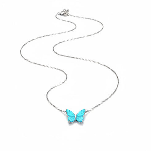 قلادة فراشة مضيئة بتصميم فاخر باللون الأزرق | سلسلة نسائية مستوحاة من أورورا الغابة