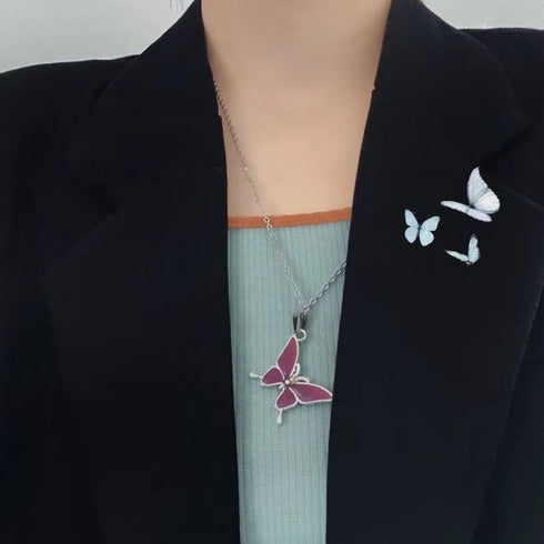 Warm color-changing butterfly necklace fashion personality design trendy Internet celebrity girlfriend couple gift temperature change color